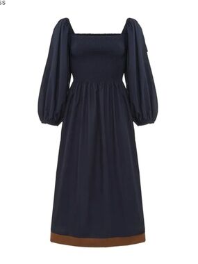 Stella Nova Navy Blue Vala Balloon Sleeve Midi Dress Off the Shoulder 38 US 8 M